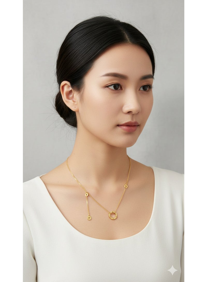 ورد سنسال ذهبي أنيق من الستانلس ستيل المقاوم للصدأ بتصميم دلاية دائرية مزدوجة. - Image 1